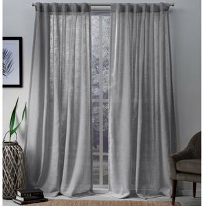 Gray floor-length curtains